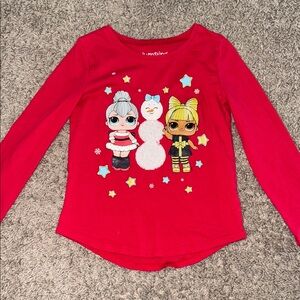 L.O.L. Surprise! Red Long Sleeve Tee with Festive Cartoon Design